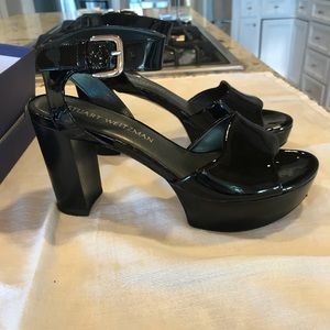 Stuart Weitzman Real Deal Black Patent Sandals